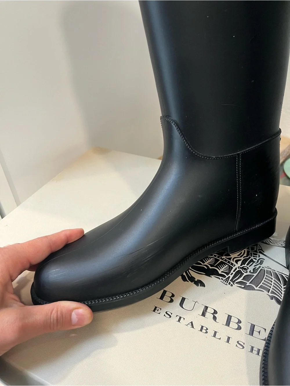 Burberry Black Tall Riding Rain Boots with Buckle Detail - Picture 6 of 8